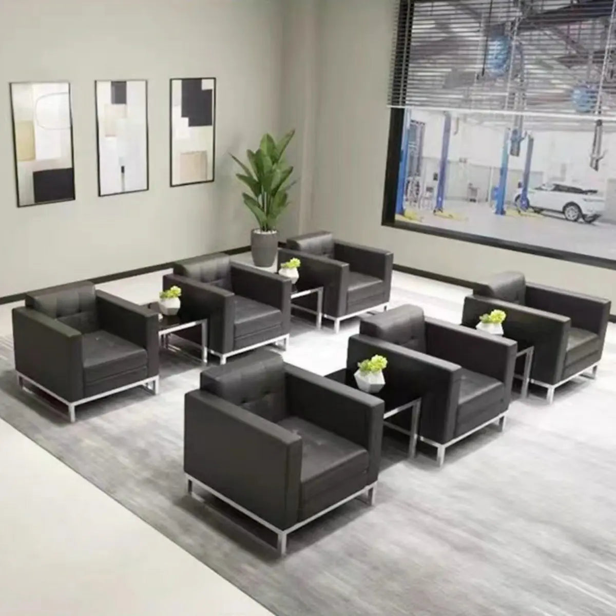 Black Square Waterproof Leather Single Sofa with Table Image - 13