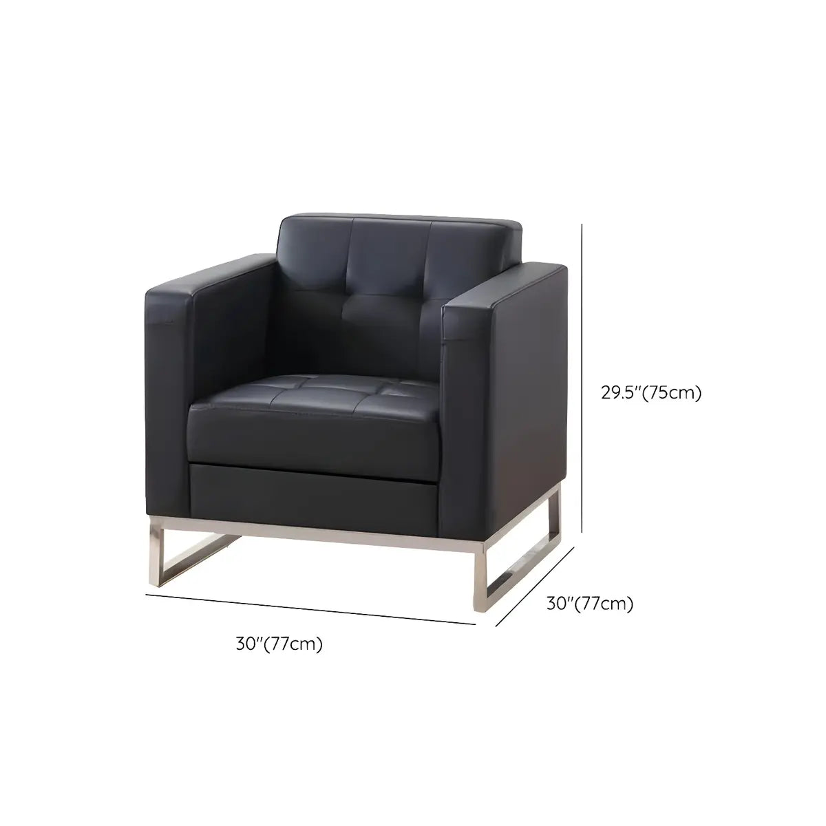 Black Square Waterproof Leather Single Sofa with Table 
