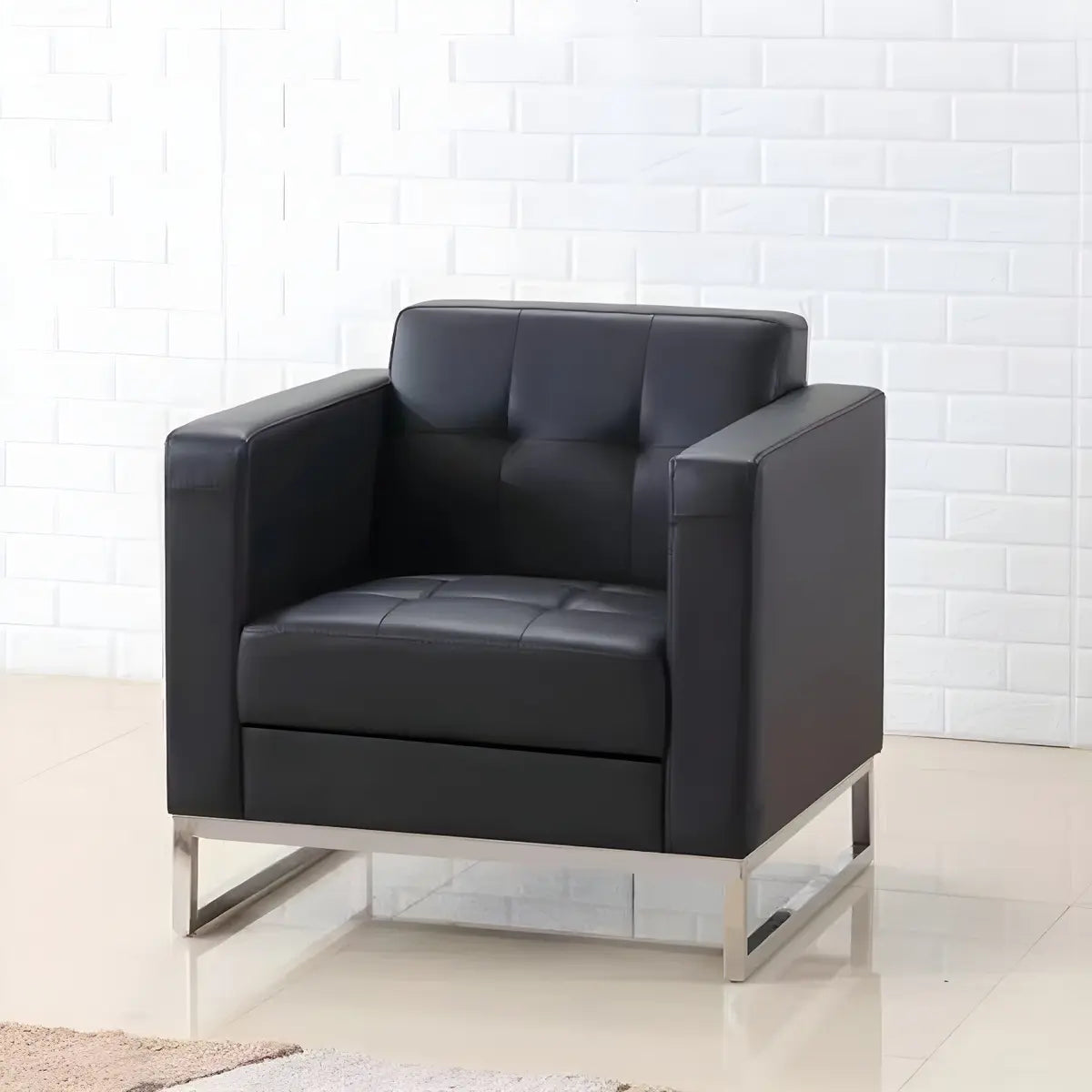 Black Square Waterproof Leather Single Sofa with Table Image - 2