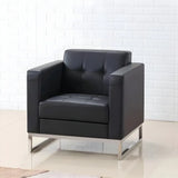 Black Square Waterproof Leather Single Sofa with Table Image - 2