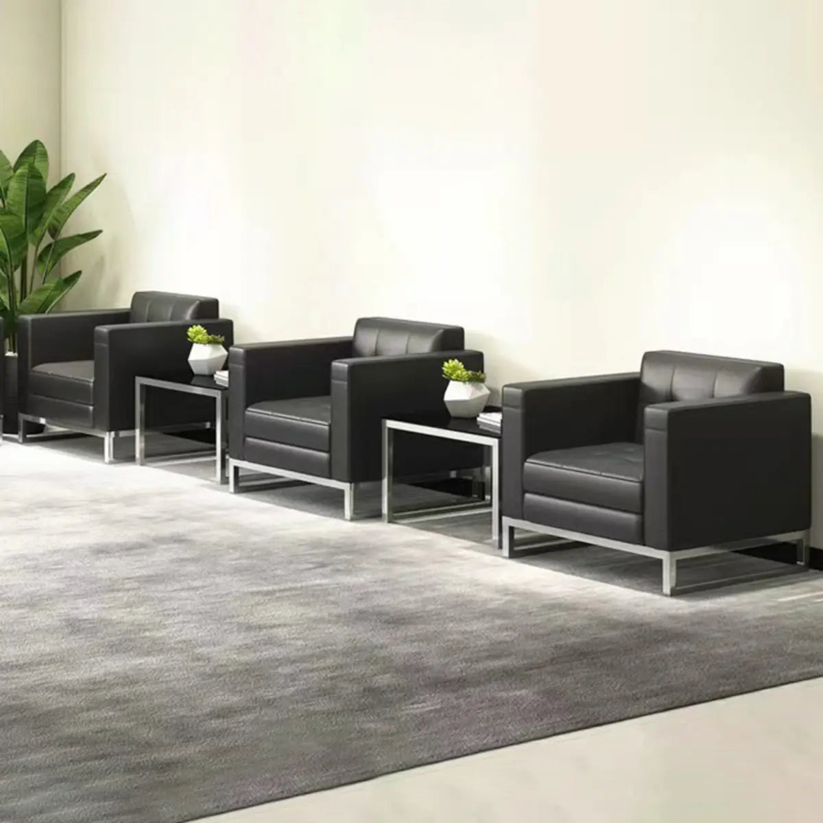 Black Square Waterproof Leather Single Sofa with Table Image - 4
