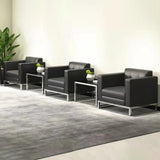 Black Square Waterproof Leather Single Sofa with Table Image - 4