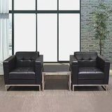 Black Square Waterproof Leather Single Sofa with Table Image - 6