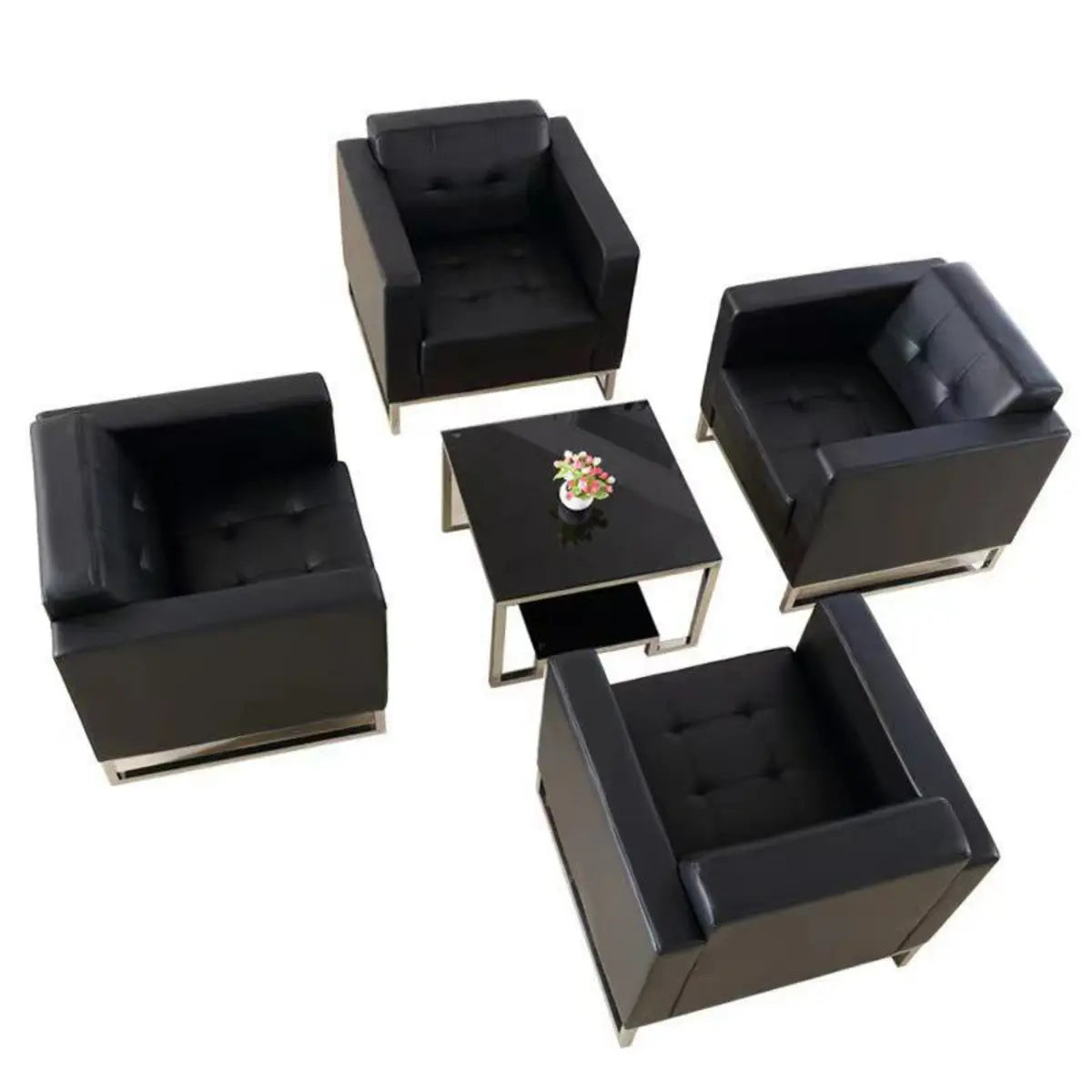 Black Square Waterproof Leather Single Sofa with Table Image - 8