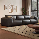 Black Stain Resistant Genuine Leather Tight Back Sofa Image - 1