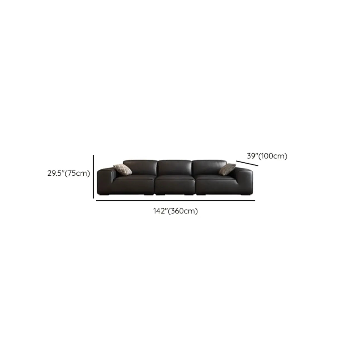 Black Stain Resistant Genuine Leather Tight Back Sofa Image - 11