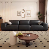 Black Stain Resistant Genuine Leather Tight Back Sofa Image - 2