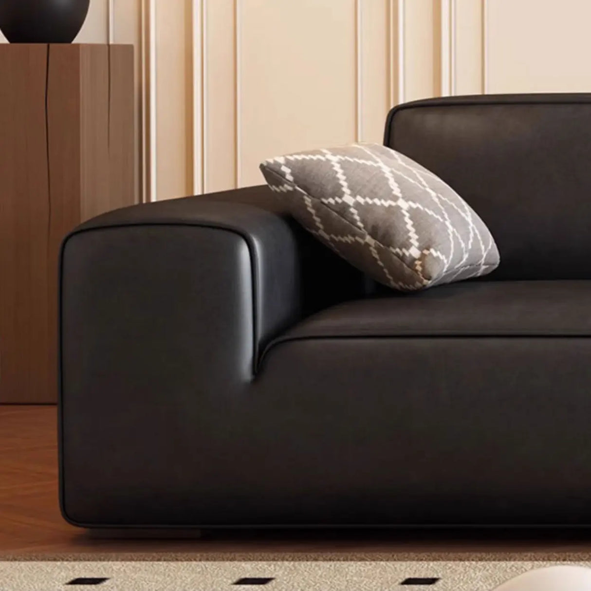 Black Stain Resistant Genuine Leather Tight Back Sofa Image - 5