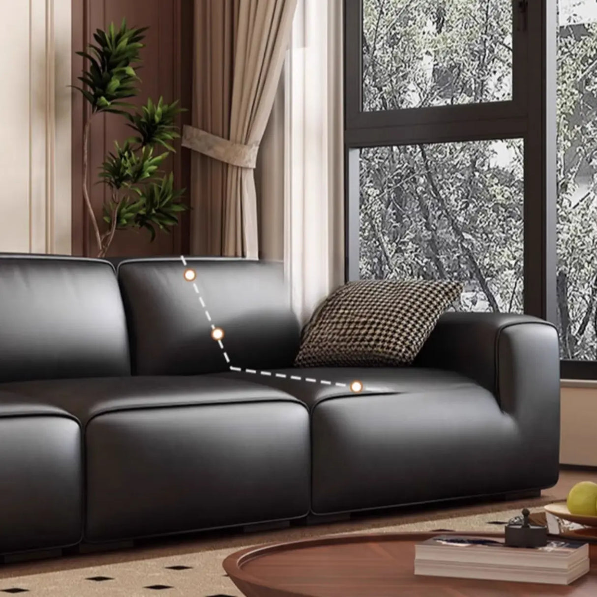 Black Stain Resistant Genuine Leather Tight Back Sofa Image - 6