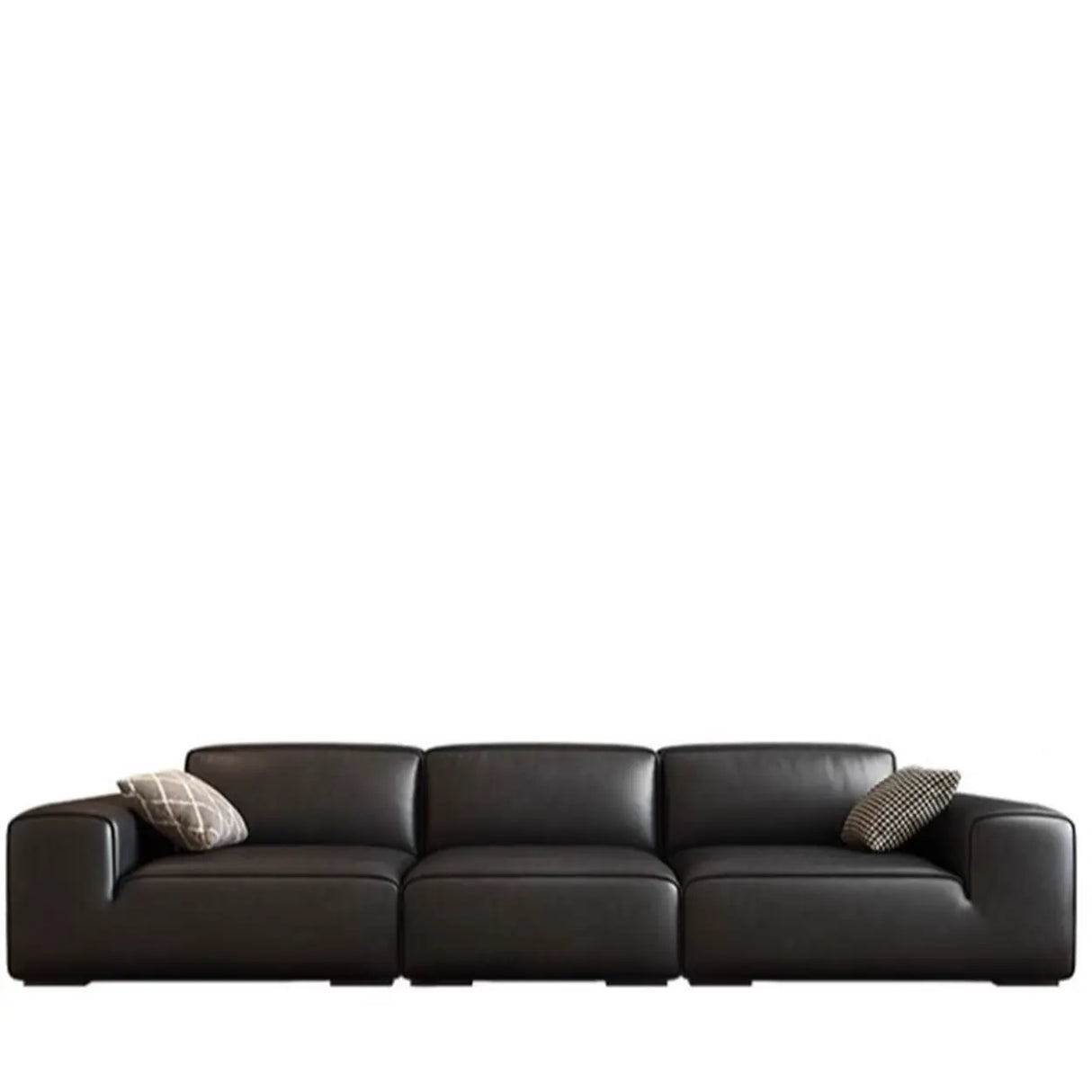 Black Stain Resistant Genuine Leather Tight Back Sofa Image - 7