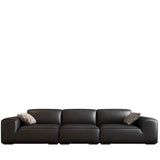 Black Stain Resistant Genuine Leather Tight Back Sofa Image - 7