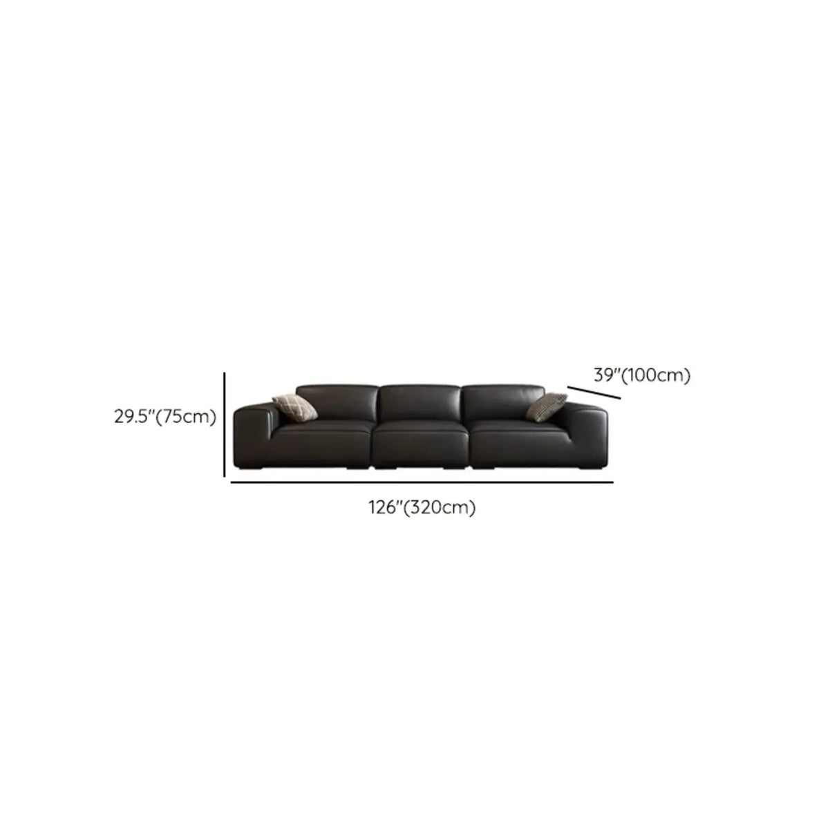 Black Stain Resistant Genuine Leather Tight Back Sofa 