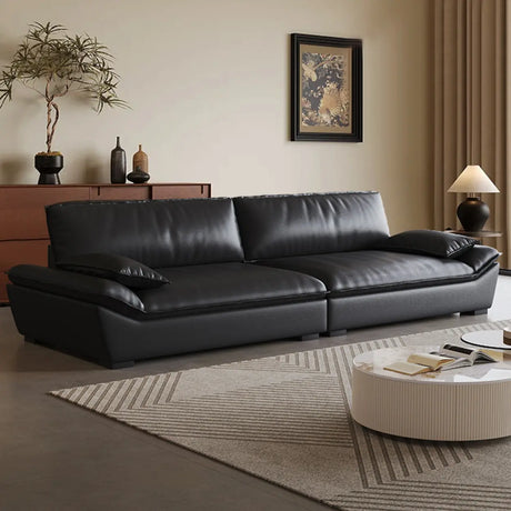 Black Stain Resistant Leather Cushion Back Pillow Sofa Image - 1