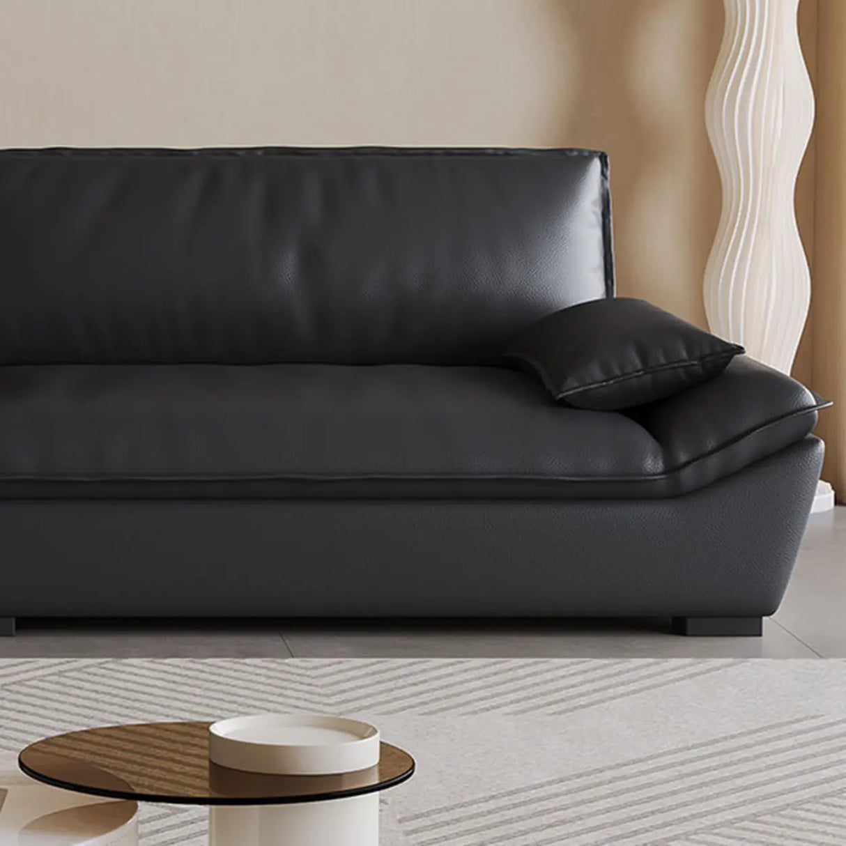 Black Stain Resistant Leather Cushion Back Pillow Sofa Image - 10