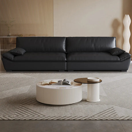 Black Stain Resistant Leather Cushion Back Pillow Sofa Image - 2