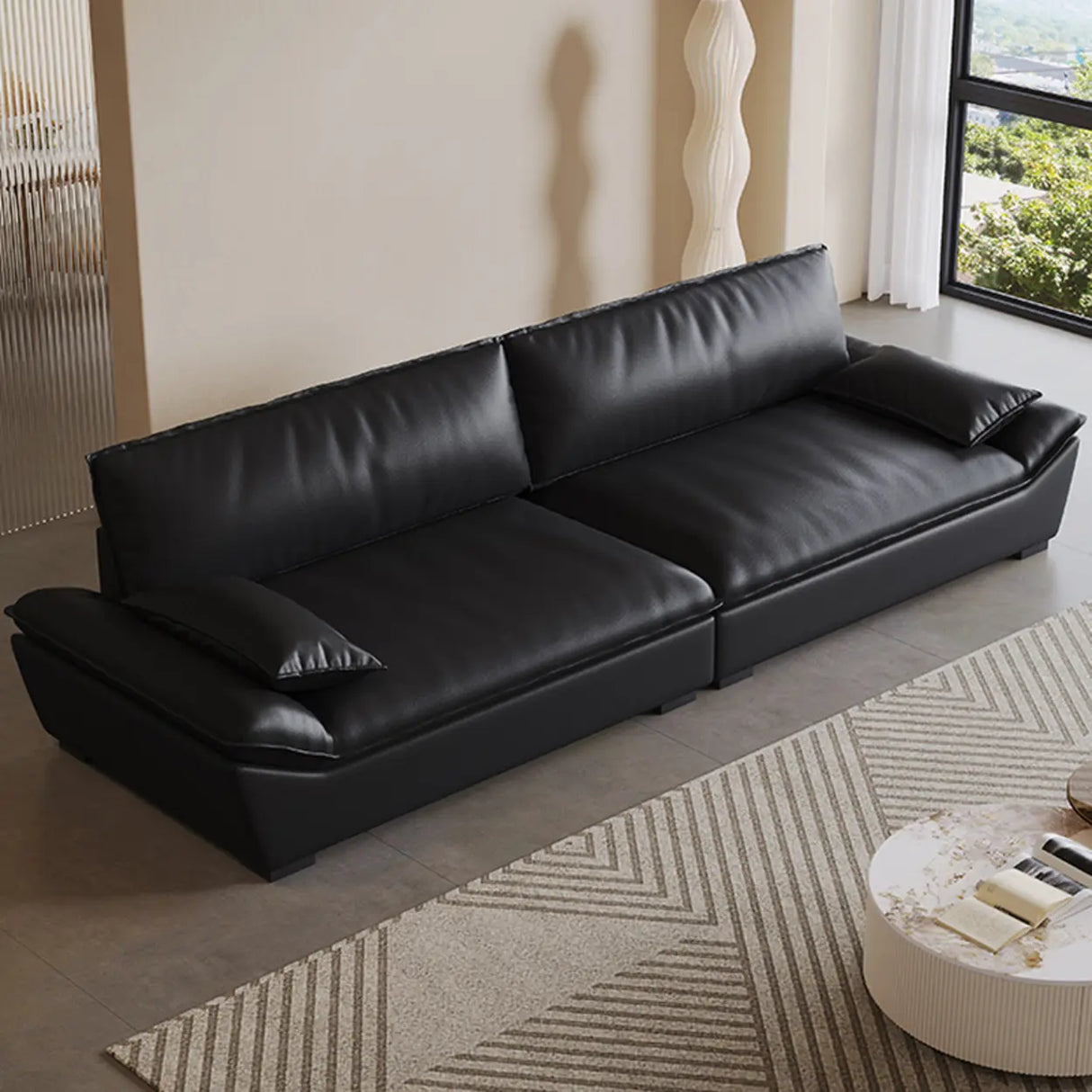 Black Stain Resistant Leather Cushion Back Pillow Sofa Image - 3