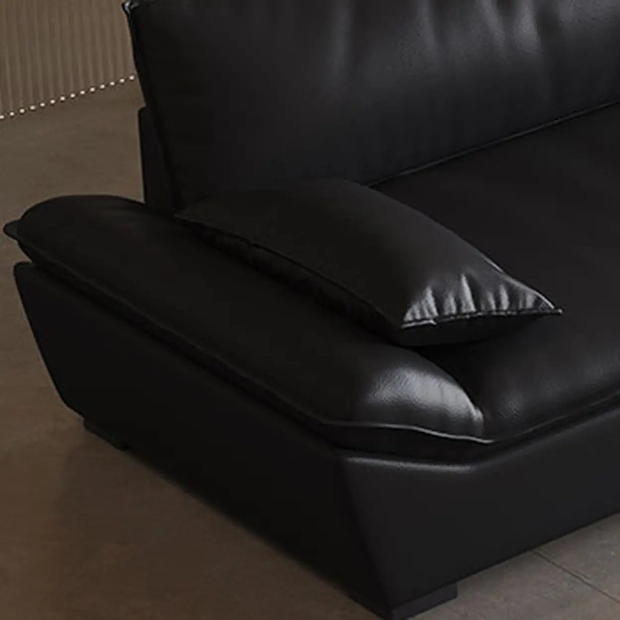 Black Stain Resistant Leather Cushion Back Pillow Sofa Image - 5