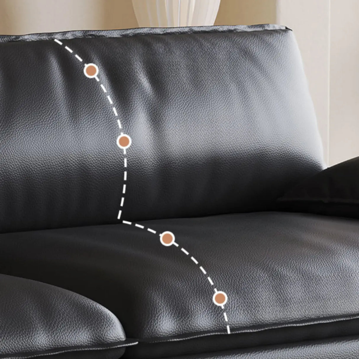 Black Stain Resistant Leather Cushion Back Pillow Sofa Image - 7