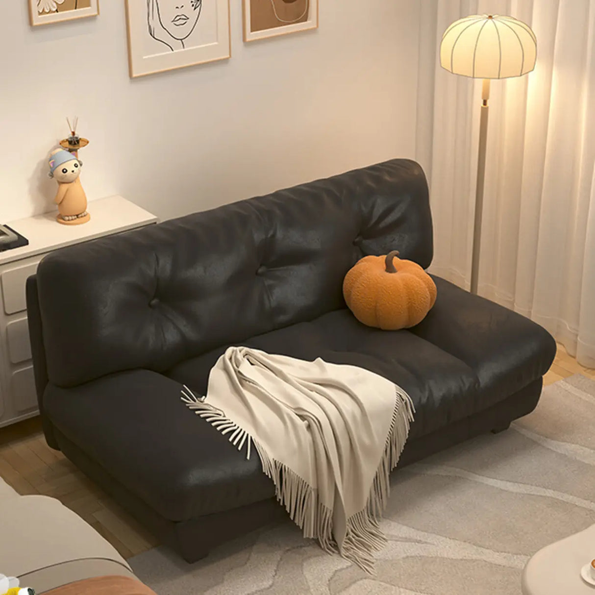 Black Stain Resistant Leather Tufted Back Loveseat Image - 1