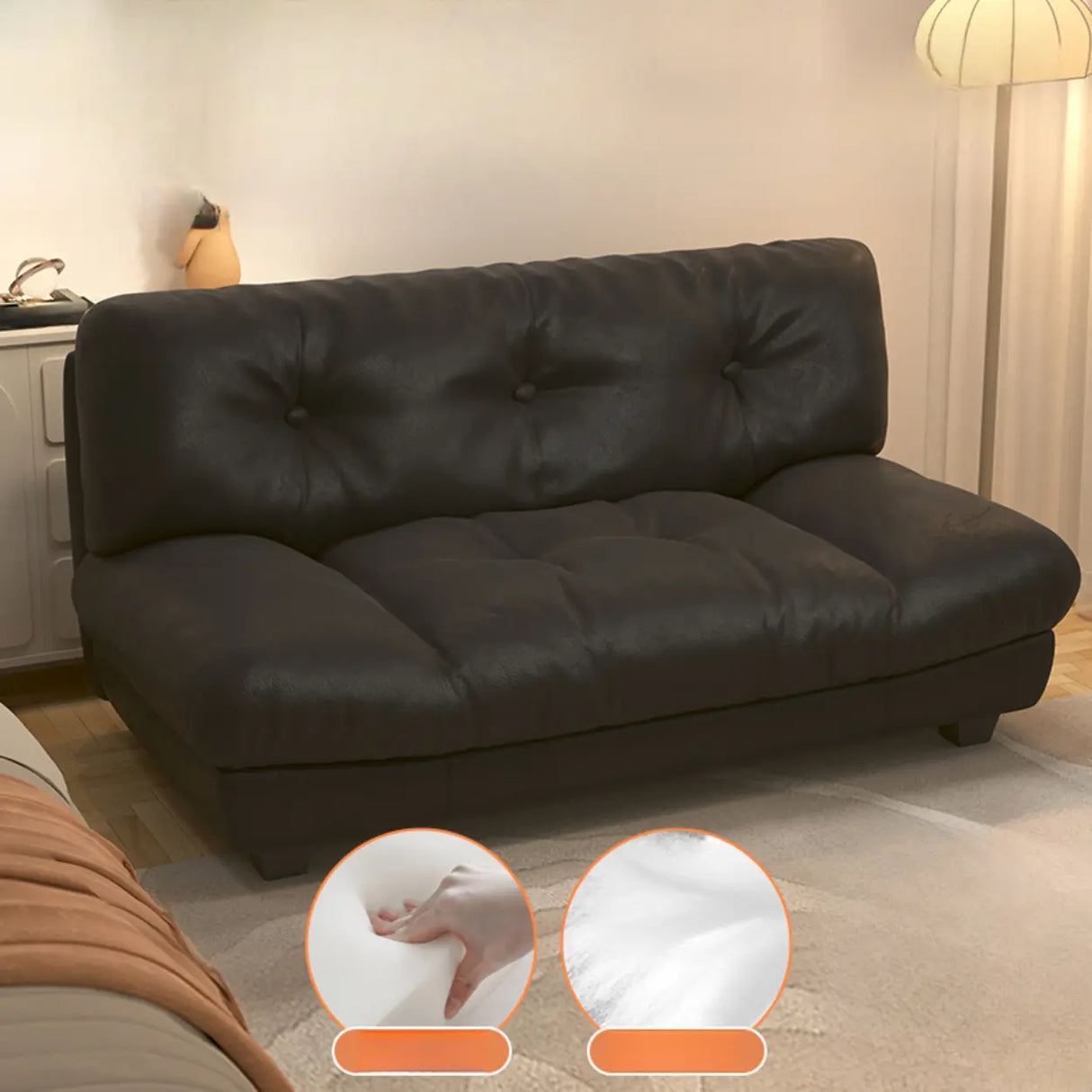 Black Stain Resistant Leather Tufted Back Loveseat Image - 4