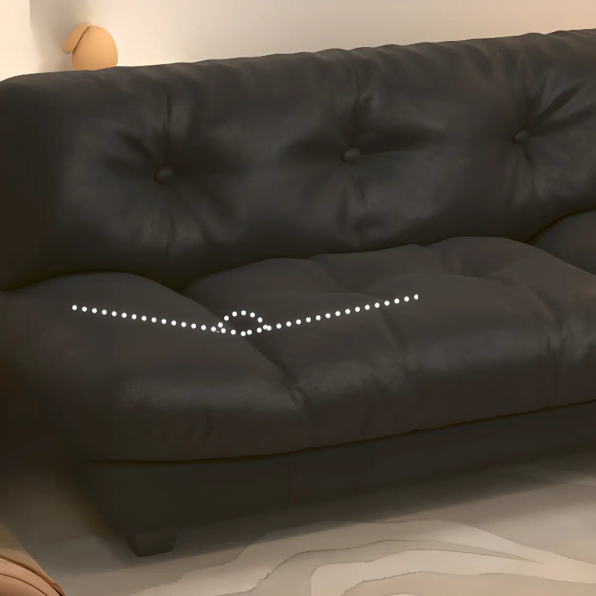Black Stain Resistant Leather Tufted Back Loveseat Image - 7