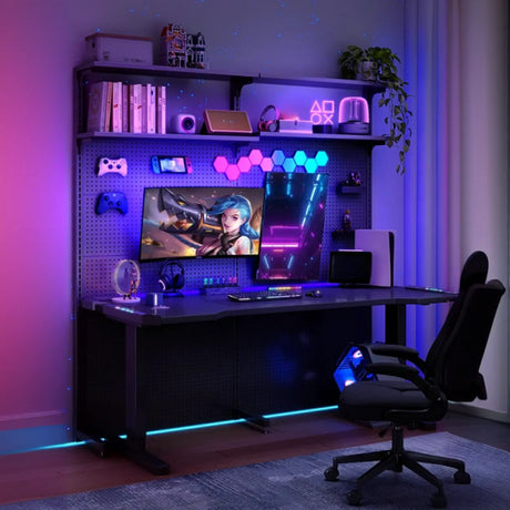 Black Standard Free From Wooden Computer Desk Image - 1
