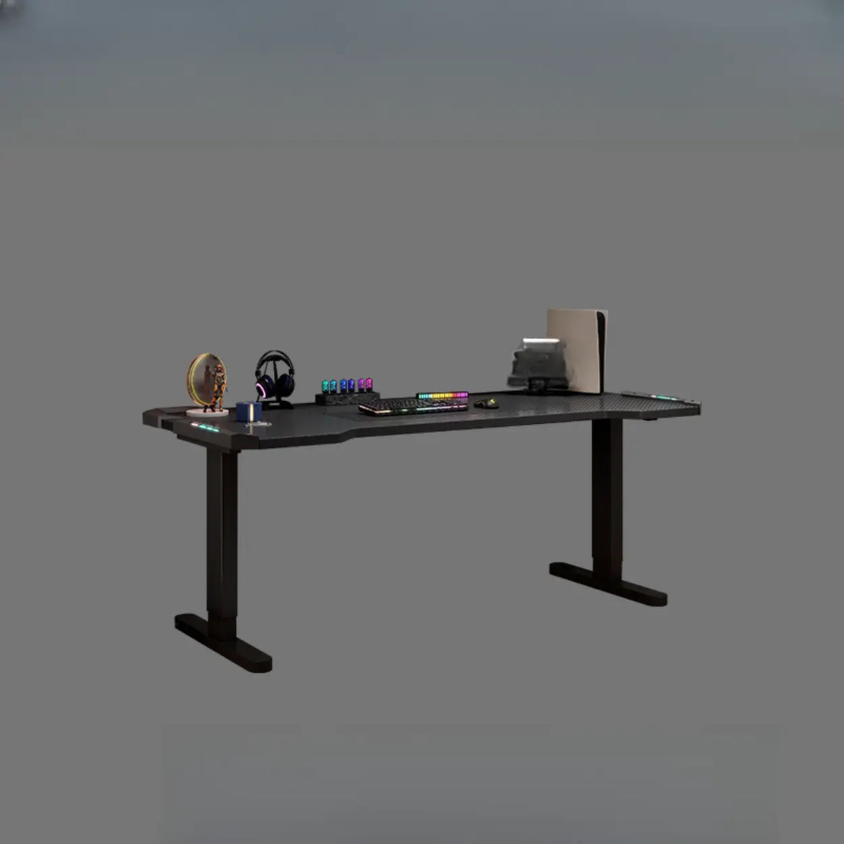 Black Standard Free From Wooden Computer Desk Image - 2