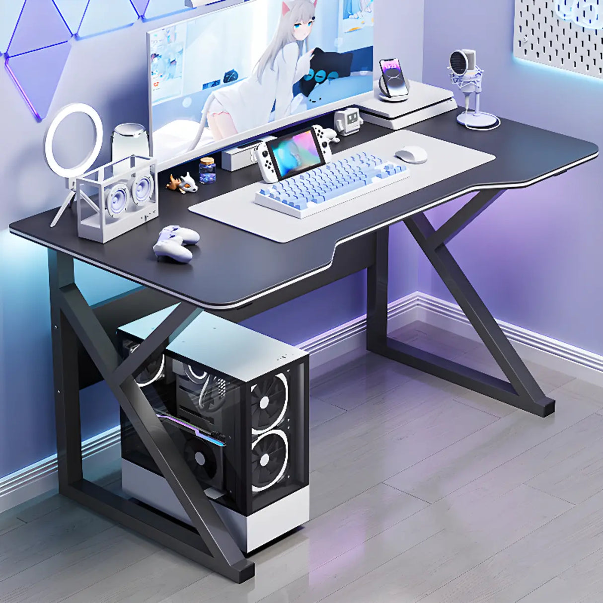 Black Standard Gaming Desk with Cable Management Image - 10