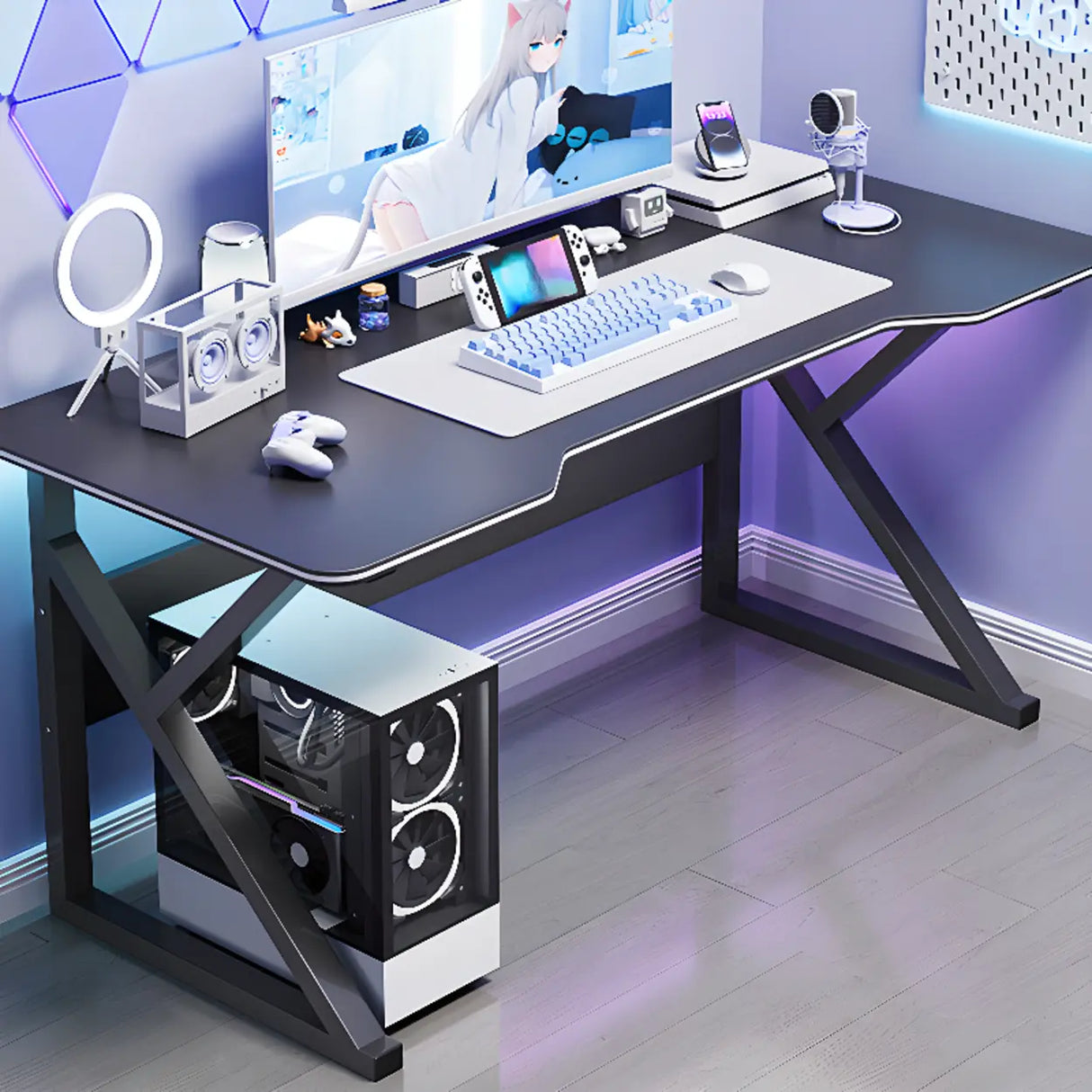 Black Standard Gaming Desk with Cable Management Image - 12