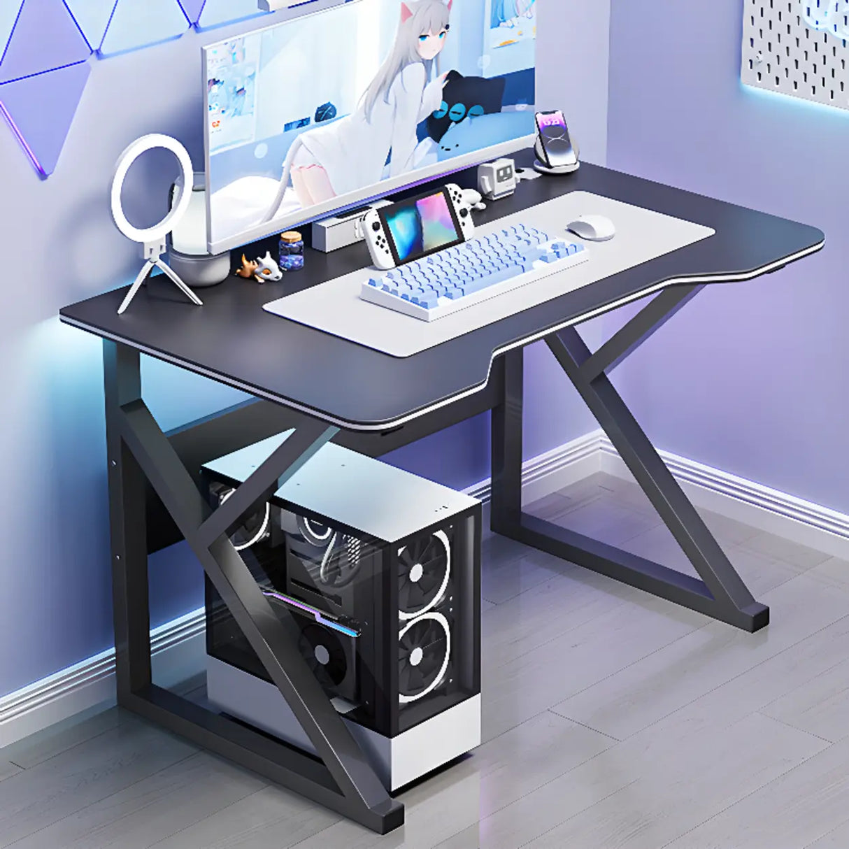Black Standard Gaming Desk with Cable Management Image - 3