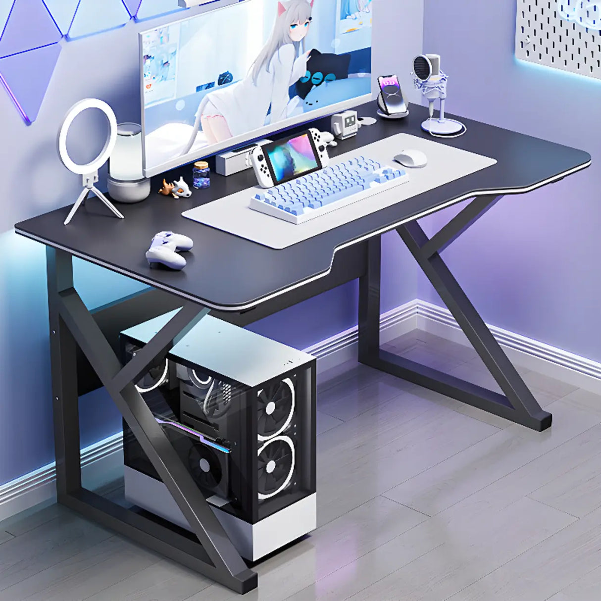 Black Standard Gaming Desk with Cable Management Image - 7