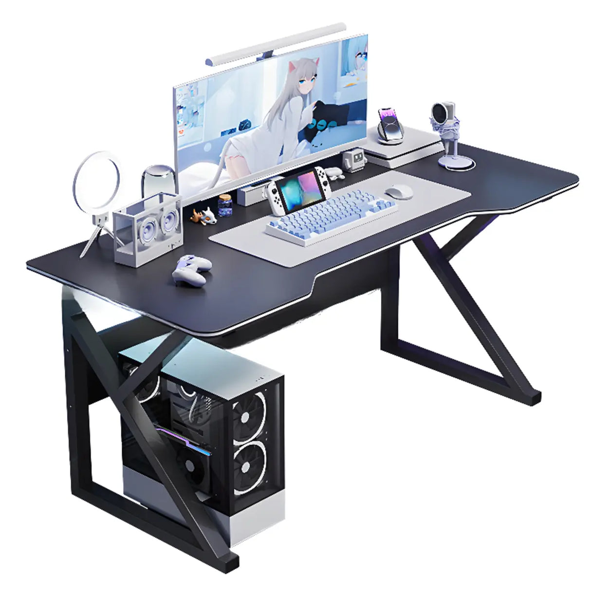 Black Standard Gaming Desk with Cable Management Image - 8