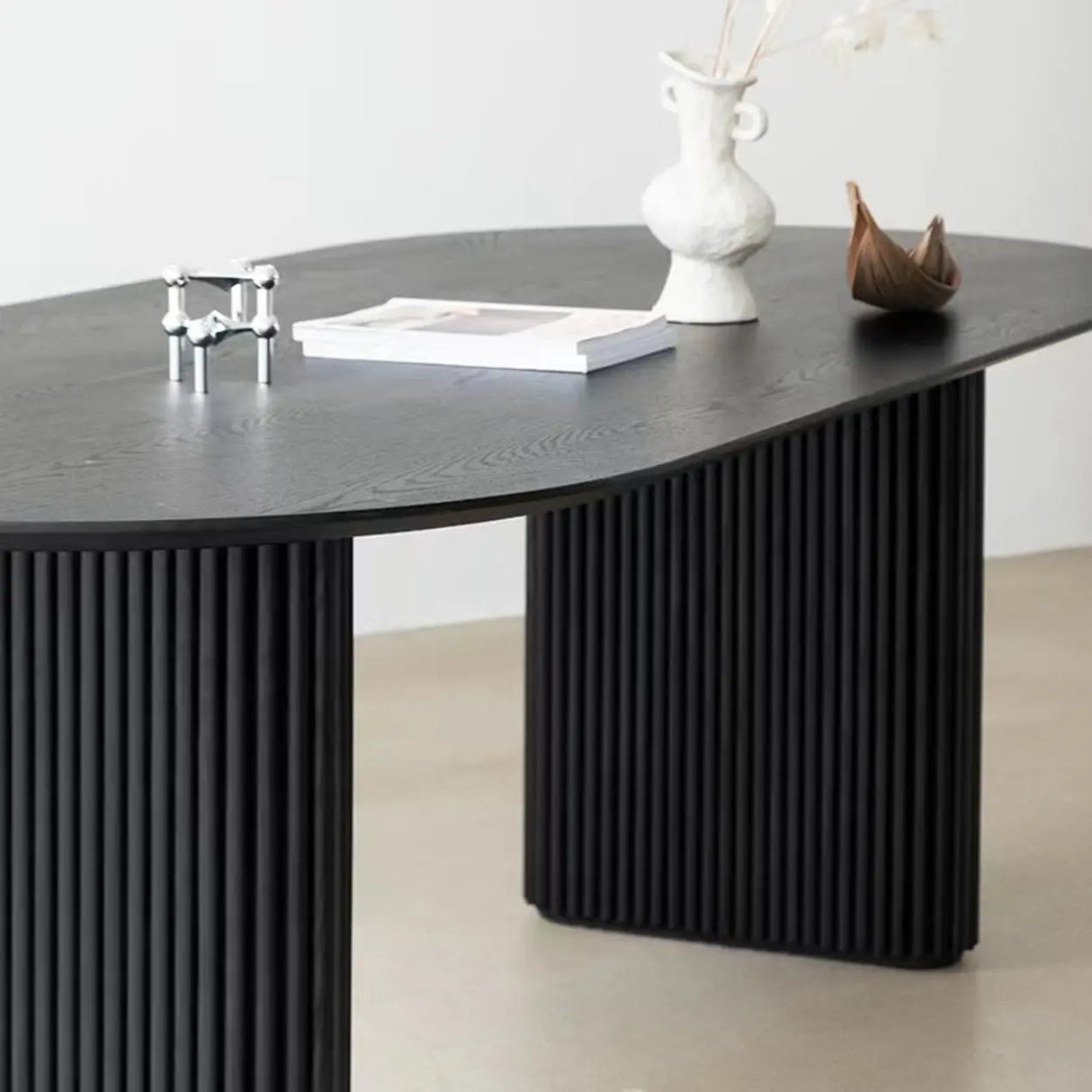 Black Standard Oval Wooden Computer Desk Image - 5