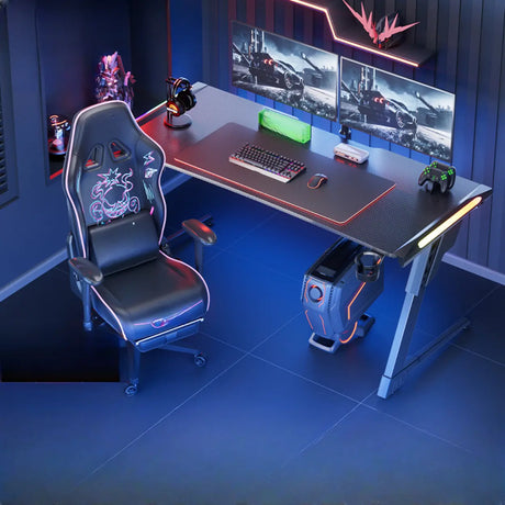 Black Standard Timber Gaming Desk with Cable Management Image - 1