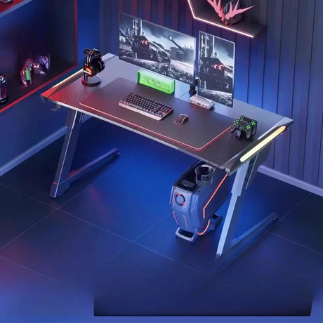 Black Standard Timber Gaming Desk with Cable Management Image - 2