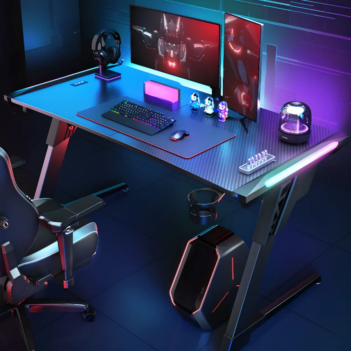 Black Standard Timber Gaming Desk with Cable Management Image - 7