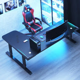Black Standard Wooden L-Shape Writing Desk Image - 1