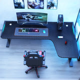 Black Standard Wooden L-Shape Writing Desk Image - 4