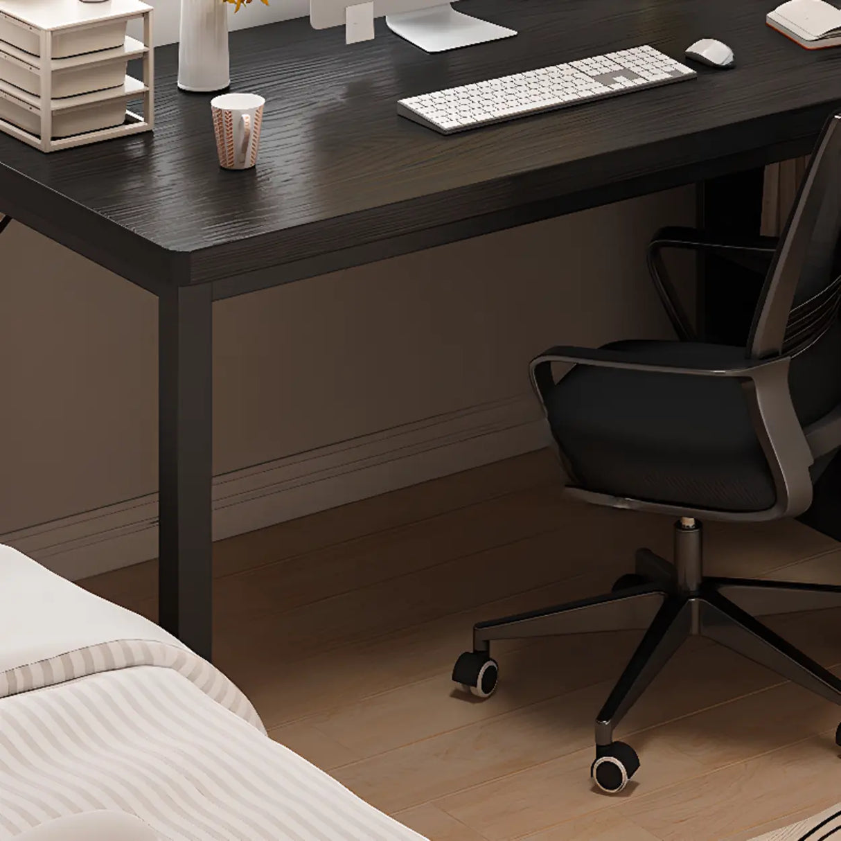 Black Standard Wooden Rectangular Computer Desk Image - 5
