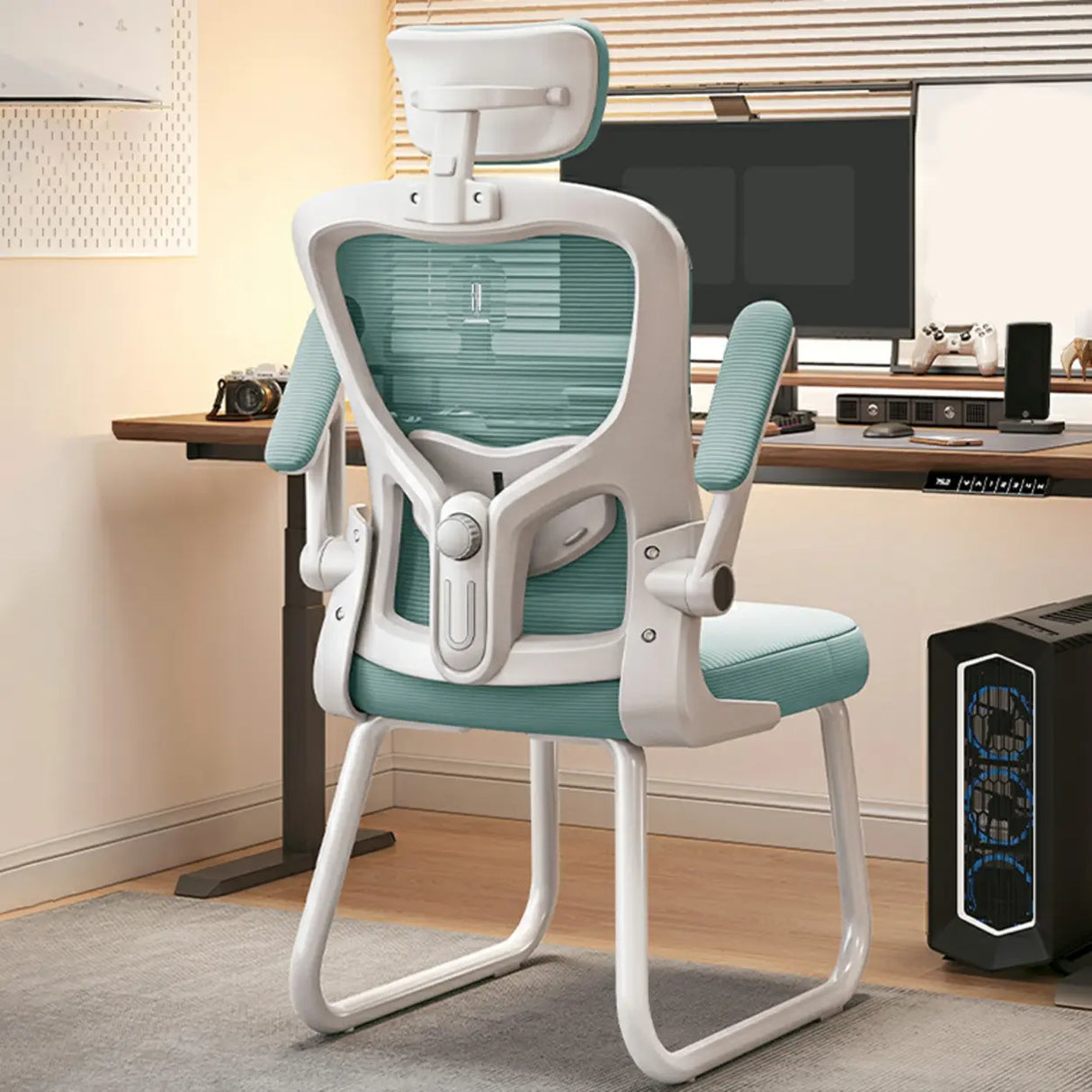 Black Steel Frame Mesh Lumbar Support Task Office Chair Image - 11
