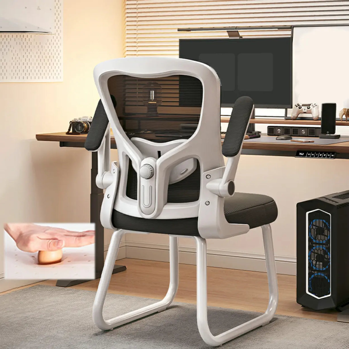 Black Steel Frame Mesh Lumbar Support Task Office Chair Image - 12