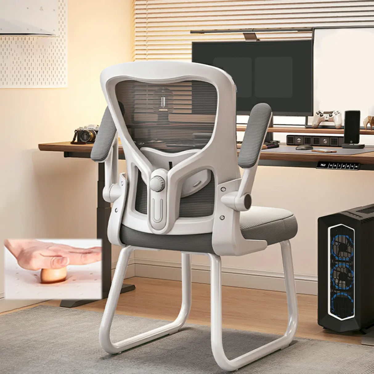 Black Steel Frame Mesh Lumbar Support Task Office Chair Image - 13