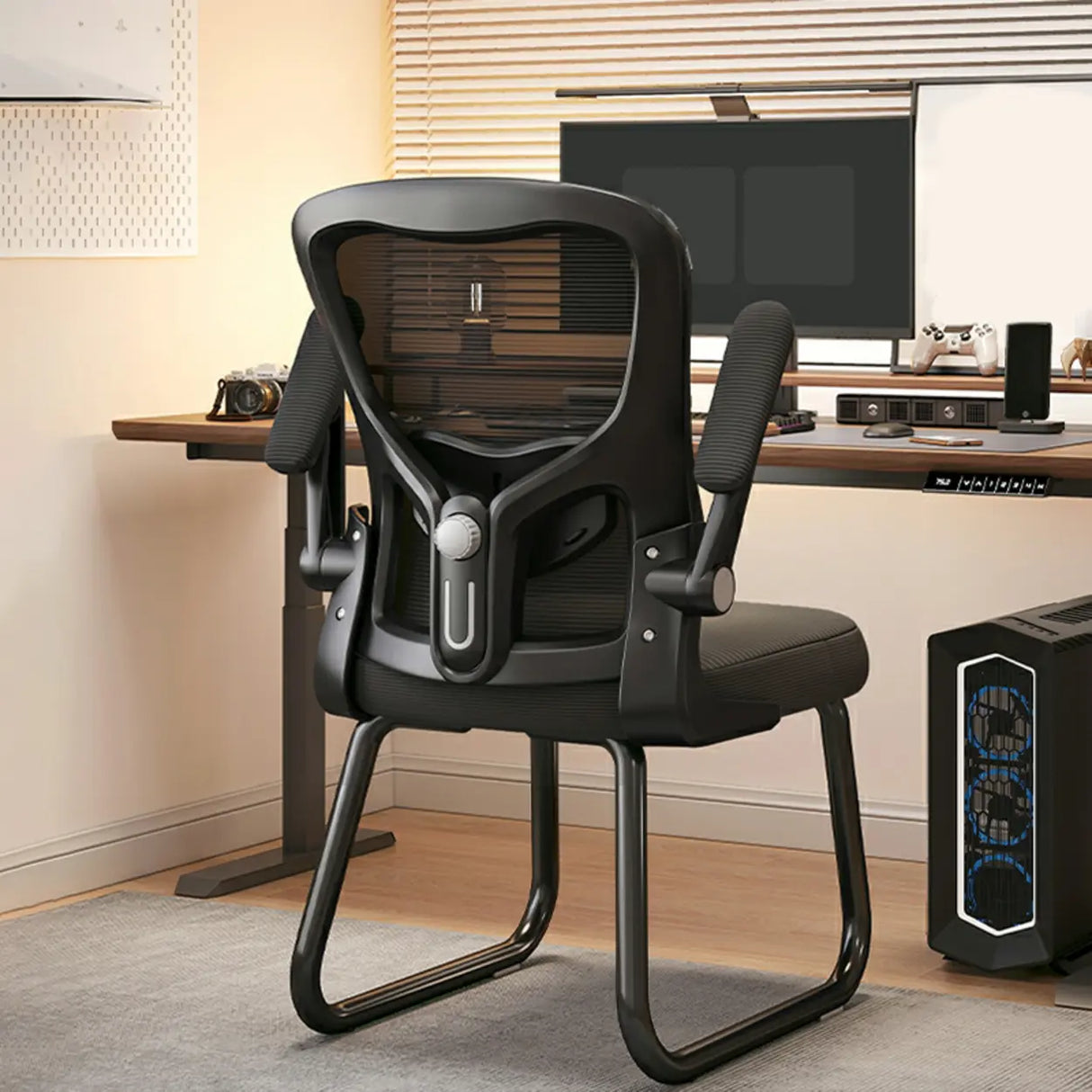 Black Steel Frame Mesh Lumbar Support Task Office Chair Image - 14