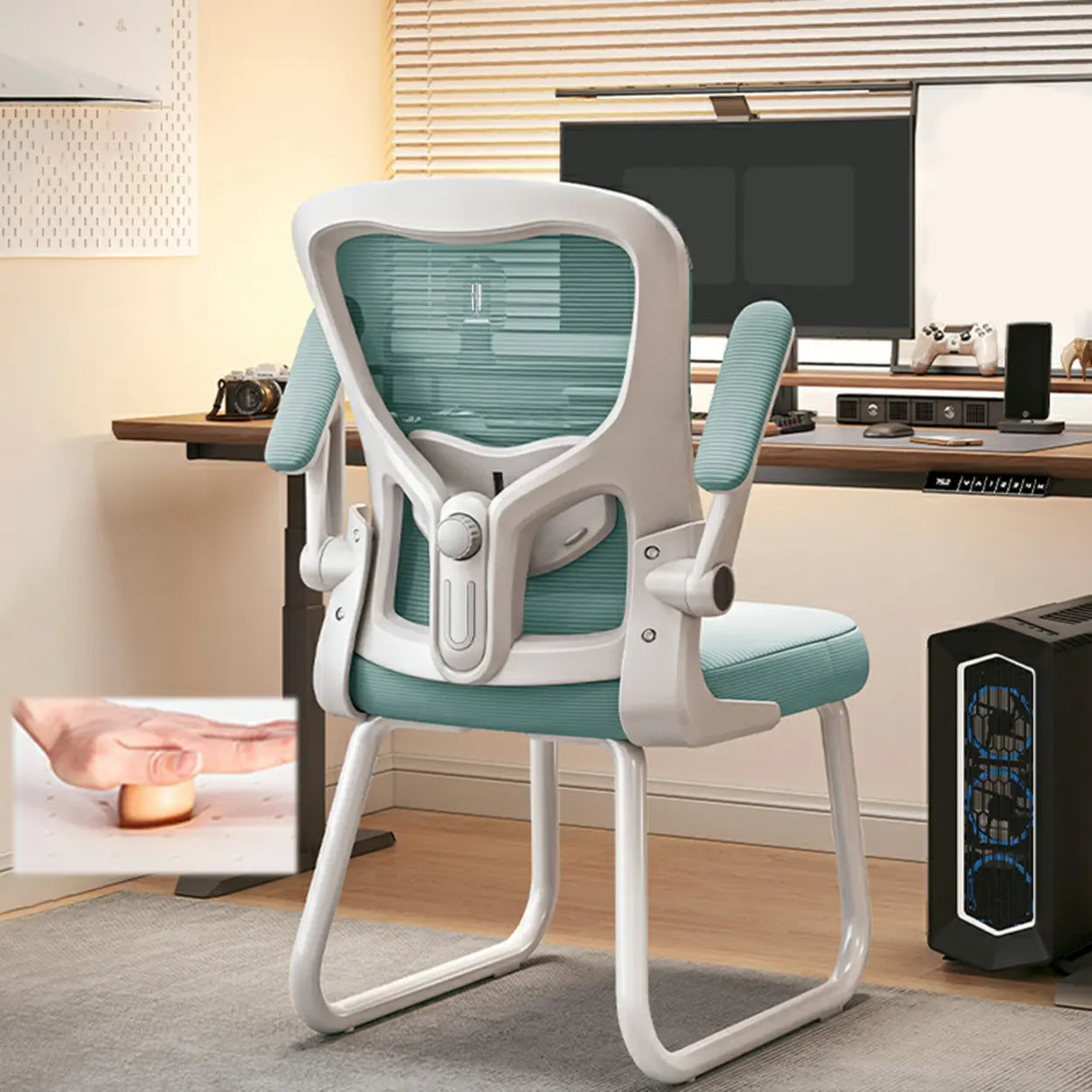 Black Steel Frame Mesh Lumbar Support Task Office Chair Image - 15