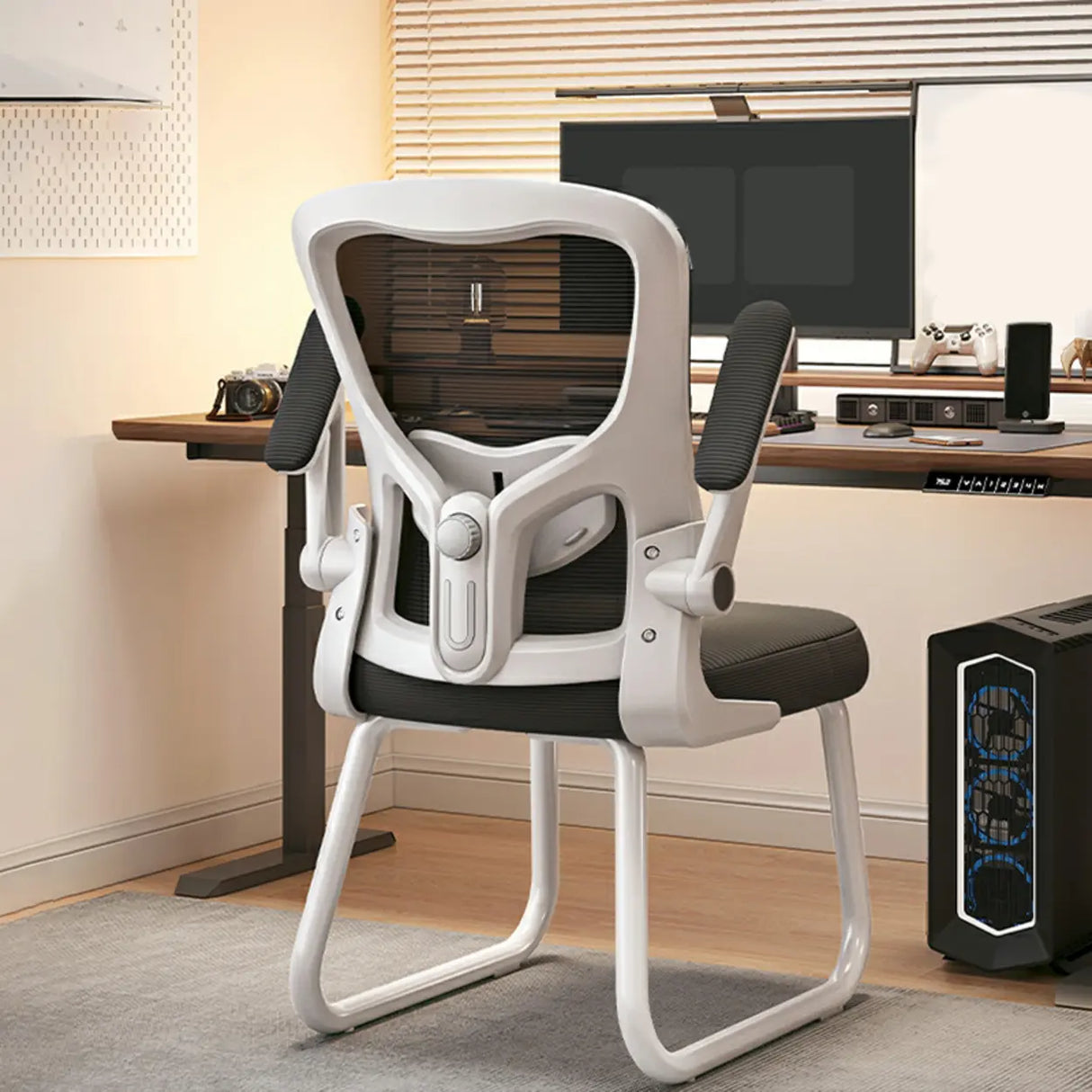 Black Steel Frame Mesh Lumbar Support Task Office Chair Image - 16