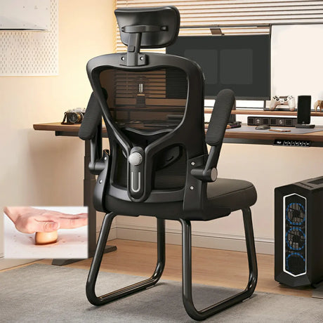 Black Steel Frame Mesh Lumbar Support Task Office Chair Image - 2