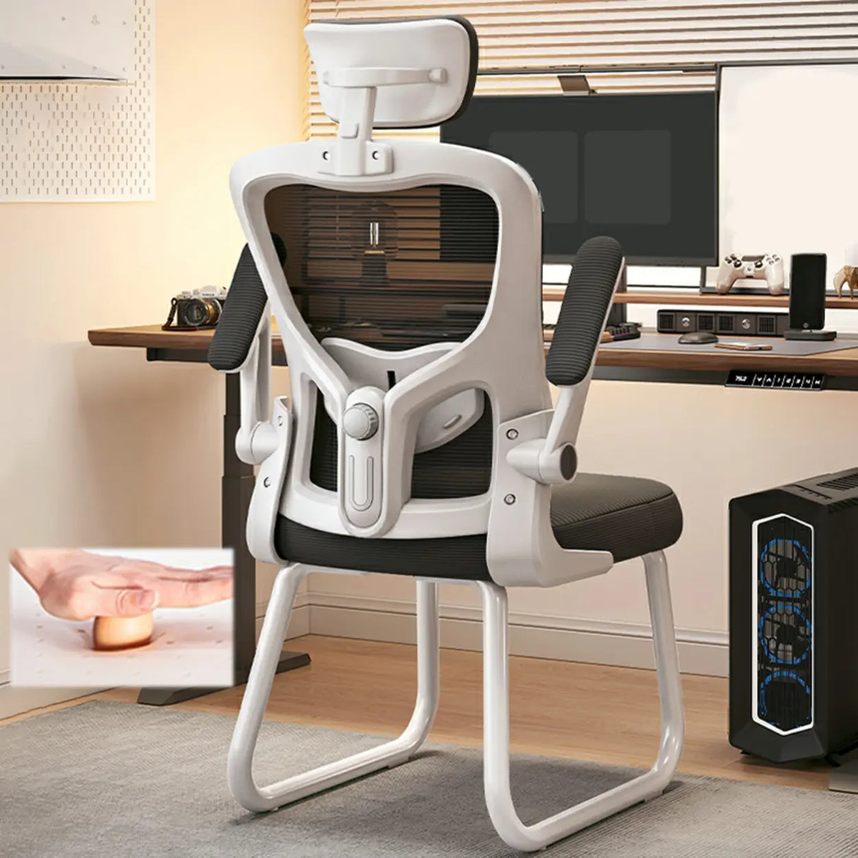 Black Steel Frame Mesh Lumbar Support Task Office Chair Image - 3