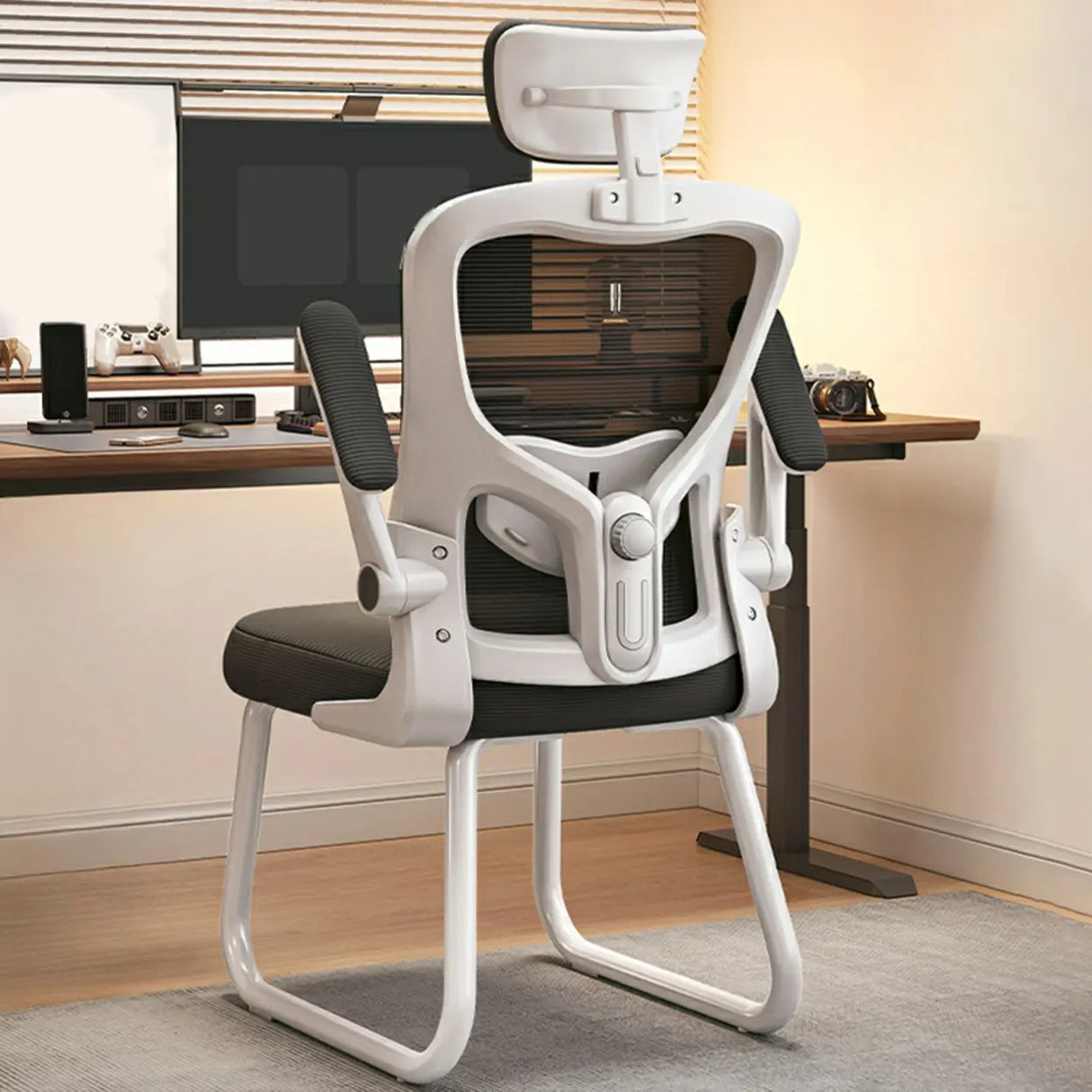 Black Steel Frame Mesh Lumbar Support Task Office Chair Image - 4