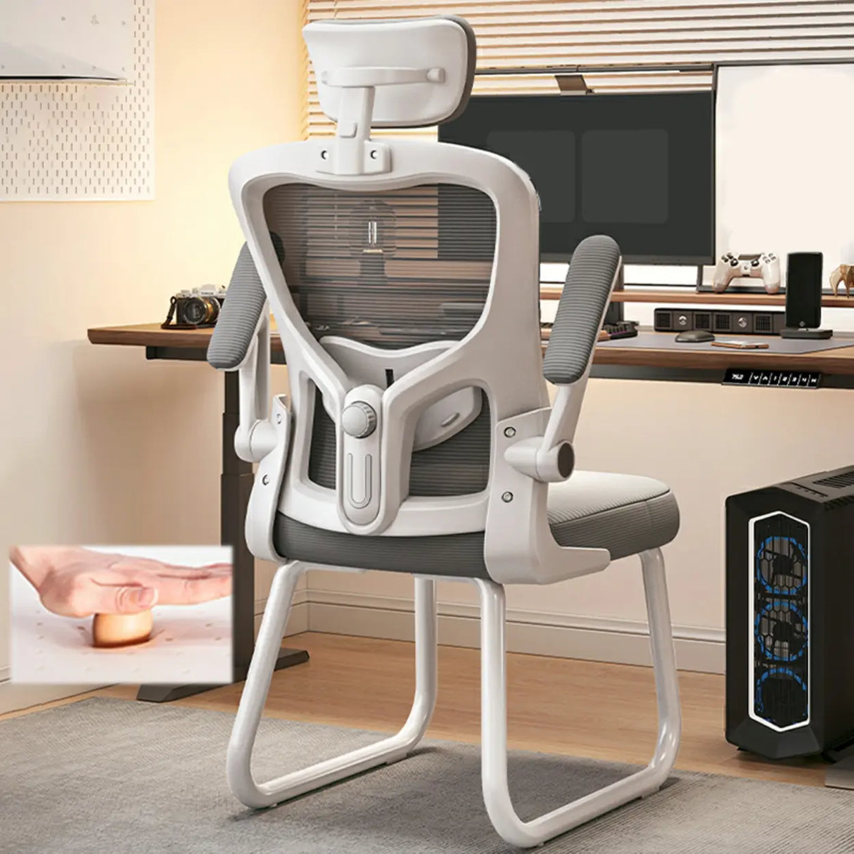 Black Steel Frame Mesh Lumbar Support Task Office Chair Image - 5