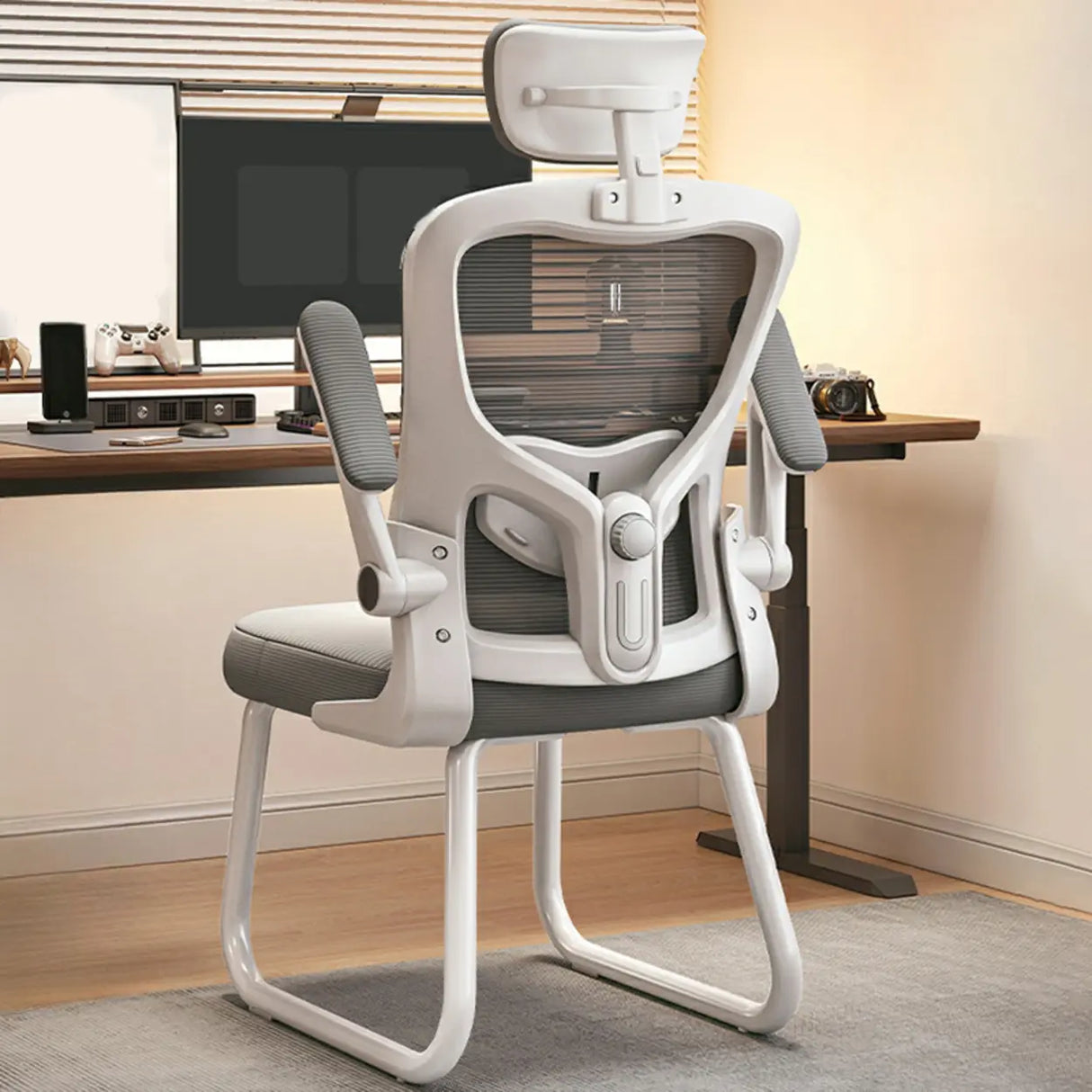 Black Steel Frame Mesh Lumbar Support Task Office Chair Image - 6